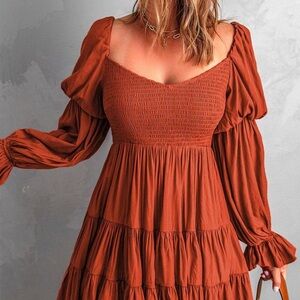 Elegant Rust Smocked Dress